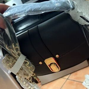 JustFab Black Handbag with Gold Chain Detail